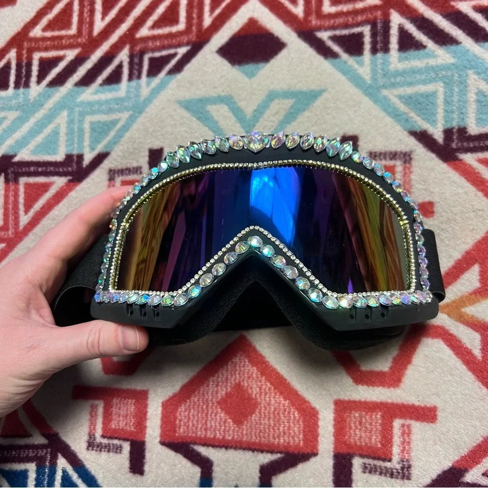 Dolls Kill burning man to the mountain- Crystal-Studded Black Ski Goggles - Picture 2 of 5